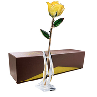 Rose éternelle colorée plaquée or en gros avec boîte cadeau, support de présentation de fleurs naturelles pour cadeau de Saint-Valentin, directement de l'usine