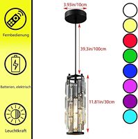 Lámpara Colgante de Cristal Recargable con Control Remoto de 7 Colores, Funciona con Batería, para Isla de Cocina, Mesa de Noche, Dormitorio