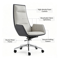 Chaise de bureau exécutive moderne ergonomique confortable à hauteur réglable avec base en acier et revêtement en cuir PU pivotante pour la maison et les bureaux professionnels