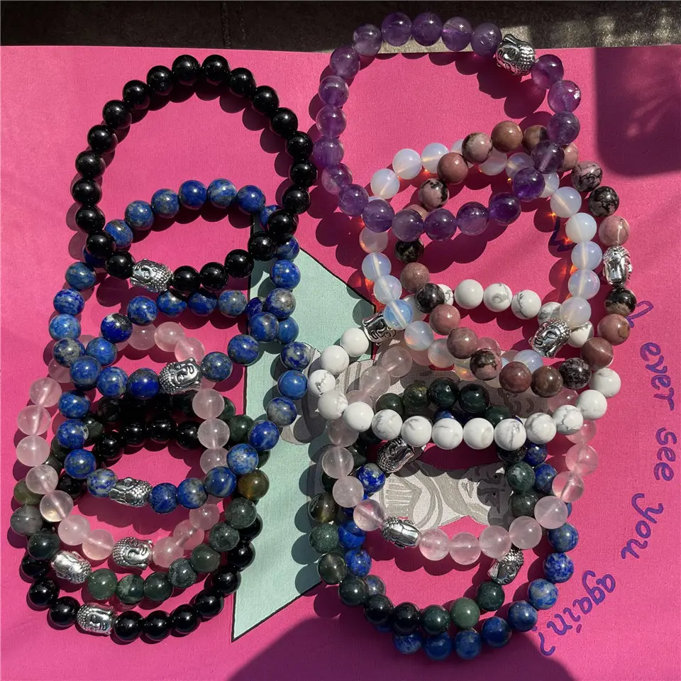 Luxury Women Jewelry Natural Stone Beads Bracelet Agate Crystal Fengshui Buddha Charm Round Bead Bracelet For Man