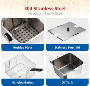 6L Stainless Steel Deep Fryer Removable Basket 2500W Adjustable <b>Thermostat</b> <b>Control</b> Timer for Household Use Electric Fryer - Product Image 4