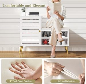 Banco moderno de madera para guardar zapatos con puerta y estante, banco para recibidor con cojín, mueble para sala de estar, pasillo y <span class=keywords><strong>dormitorio</strong></span> - Product Image 3