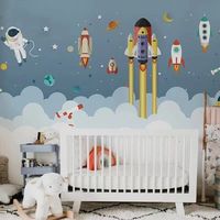 Papier peint mural pour chambre d'enfant, thème moderne, imperméable, astronaute spatial, dessin animé, pour chevet, chambre d'enfant