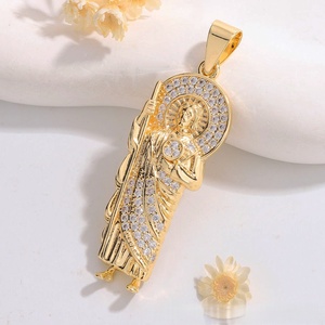 Collier pendentif <span class=keywords><strong>Saint</strong></span> Lazare - Plaqué or Micro pavé CZ/Cristal vert Charmes religieux pour hommes femmes Bijoux catholiques Cadeaux - Product Image 4