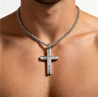 Pendentif TIZTI de luxe en météorite pour homme, en acier inoxydable avec incrustation de météorite véritable, collier pendentif croix pour gentleman
