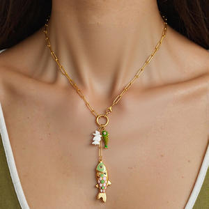 Ciondolo di pesce oceano 18K oro placcato in acciaio inox catena fai da te collana gioielli moda accessori - Product Image 3