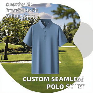Polo personnalisé en nylon et élasthanne, tricoté sans couture, à manches courtes, pour homme, uni, décontracté, pour le golf, le tennis, l'équitation - Product Image 2