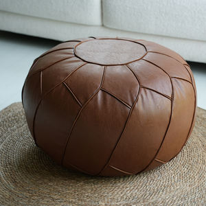 Round Foot Stool Ottoman - Storage Bean Bag Floor Chair - Luxury Leather <strong>Pouffe</strong> - <strong>Small</strong> Foot Rest for Living Room Kids Room - Product Image 3