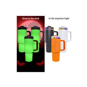 Gobelet de voyage H2.0 Halloween lumineux 40oz noir, blanc, orange, arc-en-ciel sous le dessus, pour gravure laser - Product Image 3