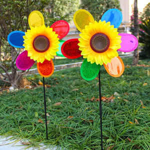 Hersteller direkt im Freien Garten einzelne Pailletten Sonnenblumen Windmühlen aus Kunststoff für Spielzeug und Geschenke verwendet - Product Image 1