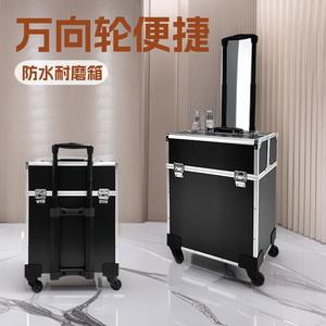 Valise de maquillage professionnelle grande capacité avec roulettes, noire, en PVC, verrouillable, pour salon et rangement à domicile, printemps 2024 - Product Image 3