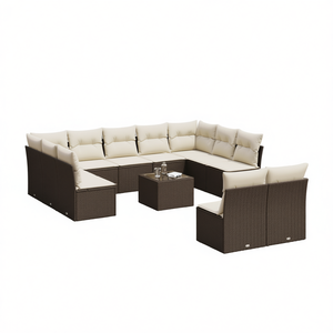 Modern <b>Brown</b> <b>Rattan</b> Patio Sofa Set With Cushions For <b>Garden</b> Outdoor <b>Furniture</b> Seats 7 People - Product Image 1