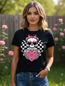 เสื้อยืดพิมพ์ลายหัวกะโหลกหัวใจสำหรับผู้หญิง ทรงหลวม คอกลม แขนสั้น สวมใส่สบายๆ สำหรับฤดูใบไม้ผลิและฤดูร้อน ระบายอากาศได้ดี ผลิตจากผ้าฝ้ายเจอร์ซีย์ 100% - Product Image 2