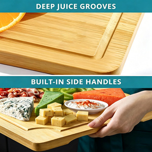 Ensemble de 3 planches à découper en bambou épais, grandes planches à découper en bois avec rainure pour les jus, double face, réversibles, planches de <span class=keywords><strong>cuisine</strong></span> organiques - Product Image 3