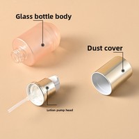 Flacon pompe en verre de 30 ml avec diffuseur à bâtonnets pour crème visage, fond épais, forme ronde, sérigraphié, cosmétique