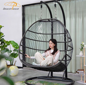 Hiện đại trứng hình dạng vườn đu ghế giỏ ghế kim loại Patio ban công đôi trứng ghế đu với đứng - Product Image 2