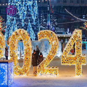 Adorno luminoso navideño con marco metálico LED 2D comercial para exteriores, decoración con forma de letras para calles, centros comerciales y paisajes festivos. - Product Image 5