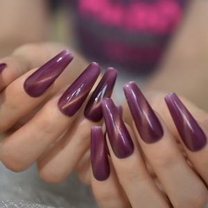 Raisin Violet Cat Eye Cercueil Ongles <span class=keywords><strong>Super</strong></span> <span class=keywords><strong>Long</strong></span> Couverture Complète Haute Qualité <span class=keywords><strong>Faux</strong></span> Ongles Acrylique Galaxy Abs Nail Art L5663 - Product Image 2