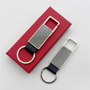 Promotional Souvenir Gift Custom Logo Zinc Alloy Leather Car Keychain Blanks for Laser Engraving Rectangular Keychain