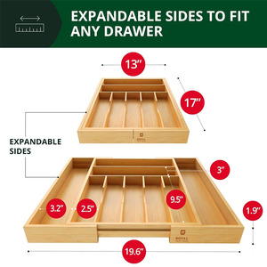 Luxo bambu cozinha talheres organizador bandeja com gaveta ranhurada bambu divisores para talheres e utensílios de cozinha - Product Image 2
