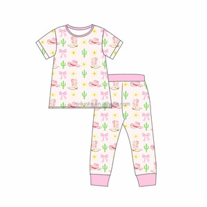 Conjuntos de Pijamas de Bambú para Niños con Logotipo Personalizado del Día Patriótico, MOQ Bajo, Entrega Rápida, Pijamas Estampados de <span class=keywords><strong>Manga</strong></span> <span class=keywords><strong>Corta</strong></span> y Pantalones Largos para Niñas - Product Image 3