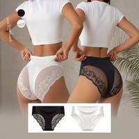 섹시 레이스 플로럴 여성용 미드라이즈 컷아웃 통기성 나일론 자카드 직조 투톤 블랙 화이트 브리프 해외배송