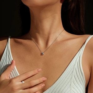 Collana con Pendente in <span class=keywords><strong>Argento</strong></span> Sterling 925, Moissanite Colore <span class=keywords><strong>D</strong></span>, Design Geometrico Semplice, Gioielli Raffinati per Donne - Product Image 2