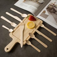 Ensemble de couverts jetables de luxe en bois de bouleau, 16 cm, 4 pièces, écologiques, sans danger pour les aliments, couteau, fourchette, cuillère, serviette, emballage personnalisé pour