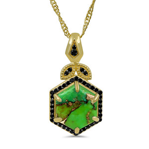 Pendentif en argent, cuivre vert, turquoise et spinelle noire, plaqué or, serti griffe, style bohème, bijoux pour femme, fiançailles - Product Image 2