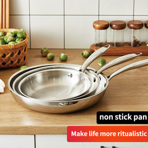 Sartén de acero inoxidable 304 gruesa con logotipo de una pieza, diseño moderno para el hogar, sartén antiadherente física para carne no recubierta - Product Image 6