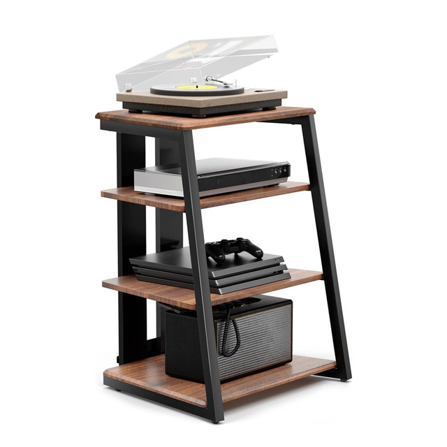 Living Room Kitchen Warehouse Wooden Solid Structure 4 Shelves HiFi Cabinet Wood Steel CD Player Stand
