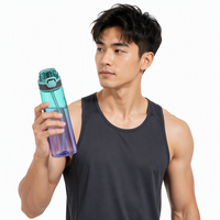 Bouteilles transparentes anti-fuite en Tritan+PP avec paille intégrée, lavables au lave-vaisselle, pour le camping, la randonnée, l'école, la gym, le bureau, ou comme cadeau.