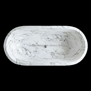 <span class=keywords><strong>Baignoire</strong></span> ovale autoportante en marbre blanc de Carrare poli, fabriquée à la main par Dougbuild Factory, surface solide naturelle, produit très demandé - Product Image 2