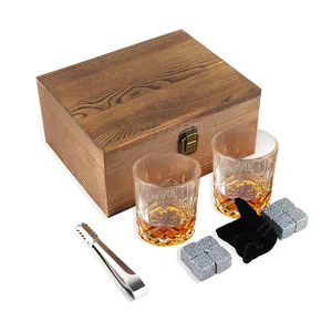 Topverkoop Whiskystenen Cadeauset En Granieten Whisky Koelijsblokje Met Houten Geschenkdoos En Whiskyglazen Set
