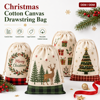 Bolsa de Regalo Promocional Personalizada con Logotipo Navideño, Bolsa de Tela de Algodón Orgánico Ecológica con Cordón