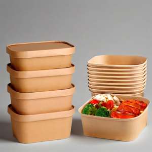 Bol à salade jetable en papier kraft à prix abordable, forme carrée, avec couvercle, idéal pour les salades Poke - Product Image 2