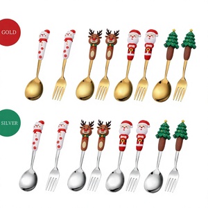 Cute Santa Christmas Spoon and <b>Fork</b> Set Stainless Steel Christmas Tree Souvenir Tableware Gift Box Set - Product Image 1