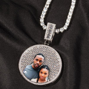 Pendentif en pierre avec médaillon photo personnalisé Hip-Hop avec zircon baguette, breloques en cristal, chaînes en <span class=keywords><strong>or</strong></span> plaqué, fournitures pour la fabrication de bijoux - Product Image 6