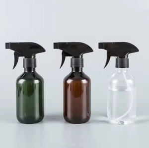 Botella de Spray de Plástico PET Verde Ámbar con Tapa de Gatillo Negra, Forma Cilíndrica, Uso Doméstico, 300ml 400ml 500ml - Product Image 4