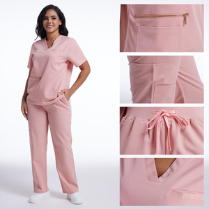 Ensemble d'uniformes médicaux roses OEM, trois pièces, pour infirmières et médecins, avec <span class=keywords><strong>veste</strong></span> à manches longues pour l'hôpital - Product Image 3