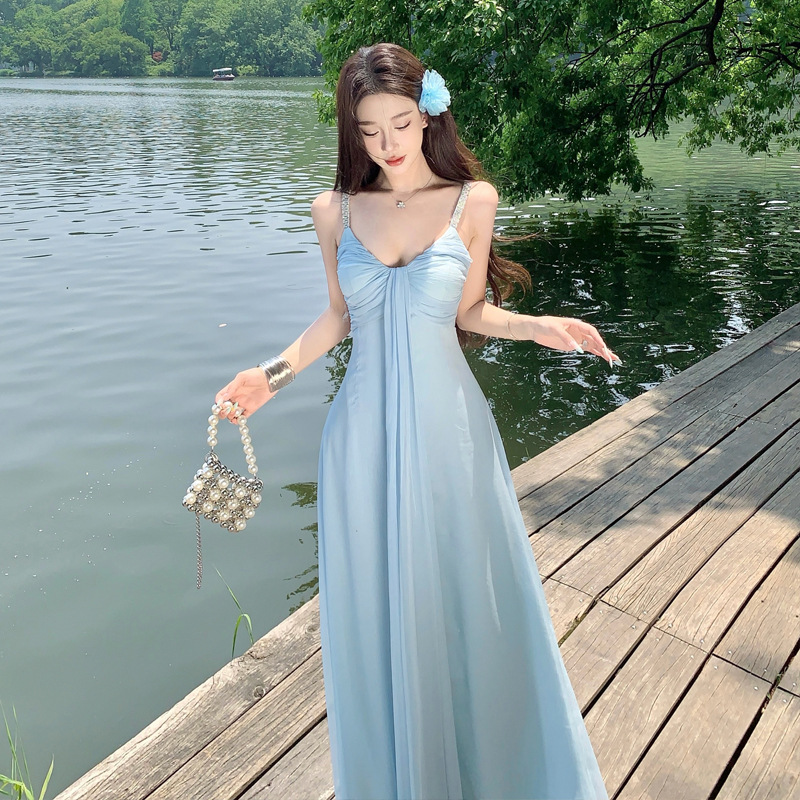 sachin and babi light blue dress SHEIN SXY Blue Chiffon Flowy Swing Dress Beach Vacation Women Clothes Boho  Women Clothing