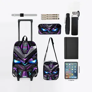 Ensemble de sacs à dos à roulettes pour <span class=keywords><strong>enfants</strong></span> avec motif robots mécaniques, boîte à lunch et trousse à crayons, pour filles/garçons - Product Image 6
