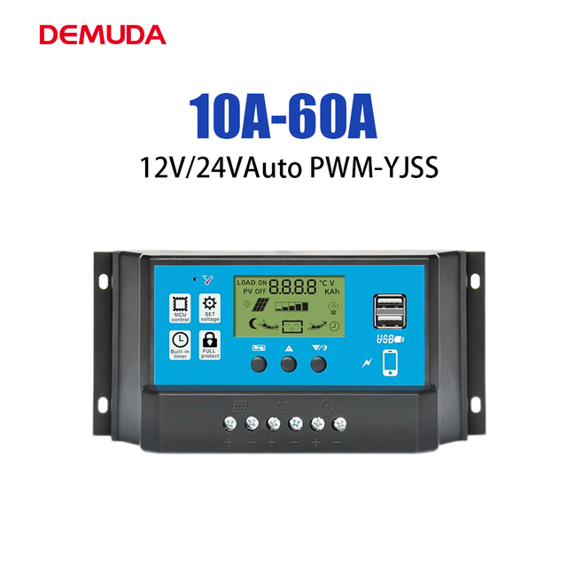 DEMUDA Smart Solar Panel Controller Regulator 24V 12V DC Output Bulb 10A 30A 50A 60A 20A Manual PWM Solar Charger Controllers