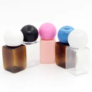 IBELONG 10ml Clear Amber Pink PET Plastic Square Lotion Serum Sample Bottle With Ball Shape Cap Bottles Sample Shampoo Supplier