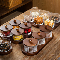 Lichte Luxe Fruitplaat Huishoudelijke Snack Display Plaat Woonkamer Gepartitioneerde Fruitplaat Glazen Schaal Dessert Houten Dienblad
