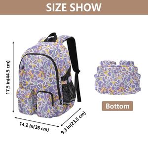 Zaino da 37L personalizzato con design floreale lavanda, in poliestere, impermeabile, per studenti universitari, con cintura per bagaglio, per ragazze. - Product Image 3