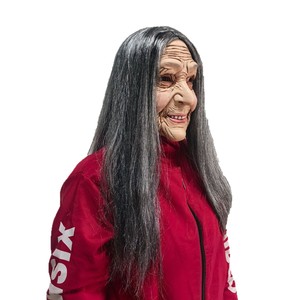 Masque en latex de grand-mère aux cheveux longs, femme âgée avec accessoire capillaire, déguisement d'Halloween, décoration de fête cosplay - Product Image 5