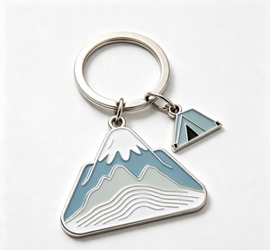 Enamel Metal Key Chain Mountain Tent <b>Keyring</b> Silver Tone Promotional Gift Accessory - Product Image 2
