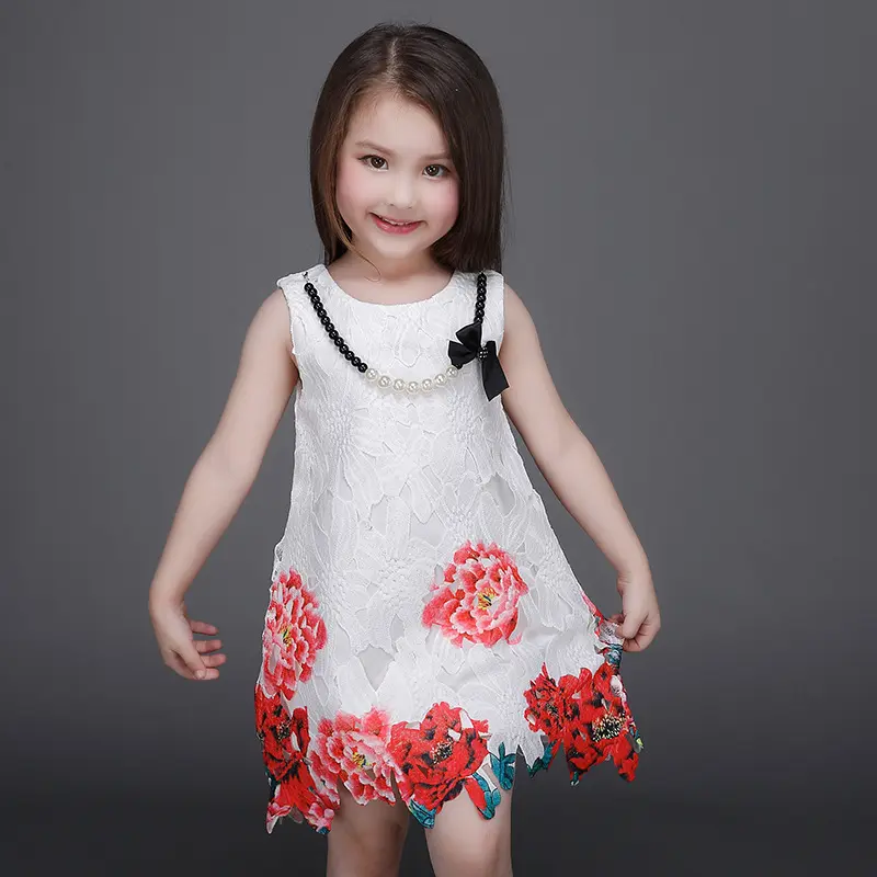 Flower Print Lace Dress Fabric Wedding Kids Party Dresses For Girls