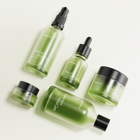 Ensemble de flacons pompe en verre vert de luxe OEM/ODM avec sérigraphie pour sérum de soin, crème visage, collyre – Couleur personnalisée écologique
